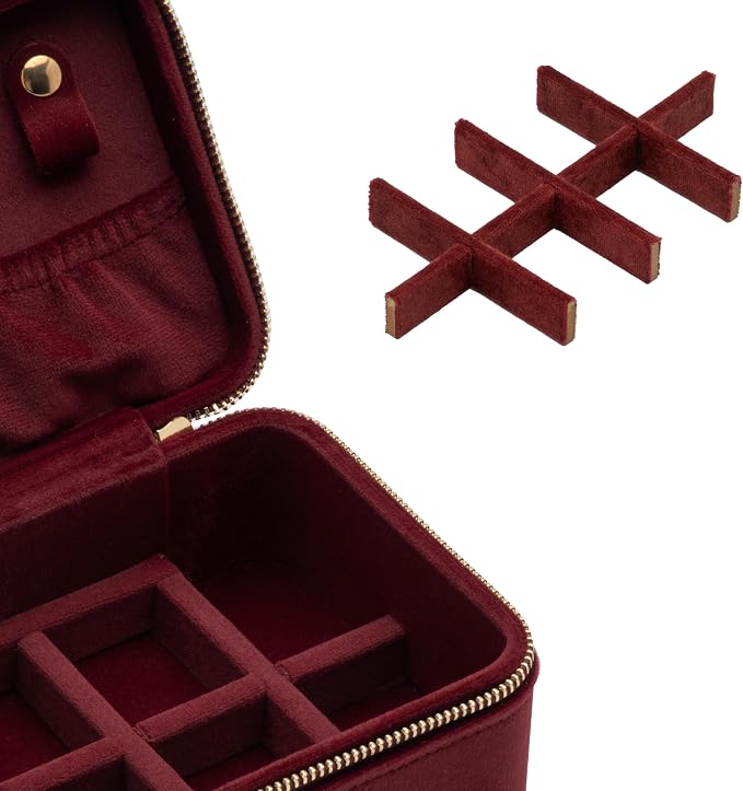 Velvet Travel Jewelry Organizer Box with Zipper Around,Portable Accessory Display Tray Holder Storage Case for Multiple Earrings Rings Necklaces Bracelets (Red) - Image 3
