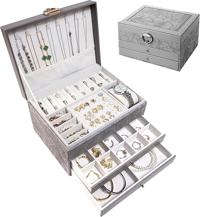 TOFUNTOY Jewelry Organizer Box, Large Jewelry Boxes for Women, 3-Layer Jewelry Holder Organizer for Necklace Earrings Rings Bracelets Storage, Gift for Her Mom by TOFUNTOY