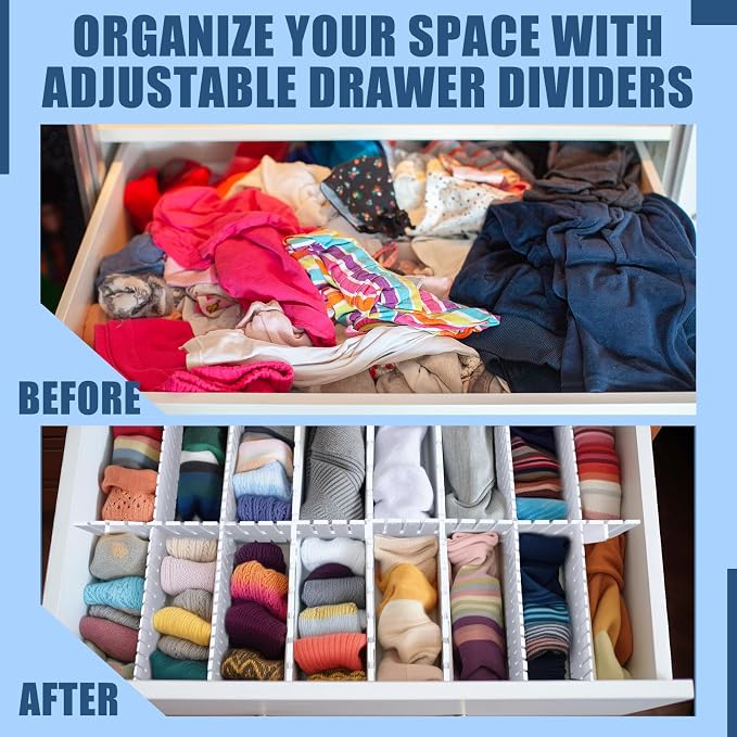 Blosssound 15 Pcs 5.12 Tall Drawer Divider Adjustable Drawer Organizer DIY Ultra Deep Storage Organizer Separator with Fixed Buckle for Underwear Socks Dormitory Office Kitchen Bedroom(White) - Image 5