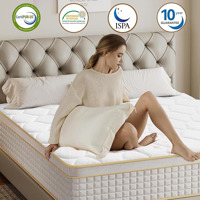 Hybrid Mattress in a Box, Twin, Medium Firm, Memory Foam and Pocket Springs, Euro Top, Black, Motion Isolation, CertiPUR-US (10 inch, Twin)