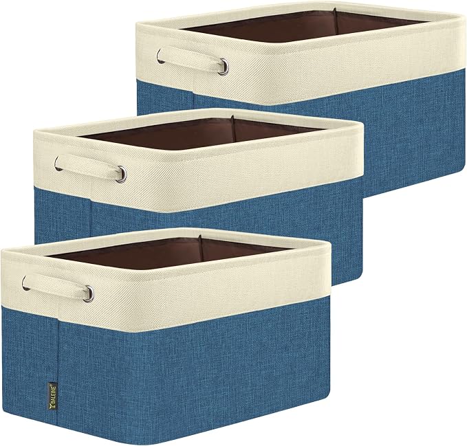 BALEINE 3 Pack Fabric Closet Storage Bins for Shelves, Linen Closet Organizers and Storage, Decorative Baskets for Organizing, Shelf, Clothes, Home, Office (Navy Blue, 15"x11"x9.5") by BALEINE