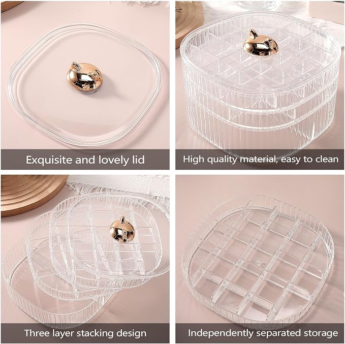 Sunkaioo Earring Organizer,Stackable 3-Layers Clear Jewelry Box with Lid,Stud Earring Organizer for Women Girls,Earring Box Display Holder for Earrings Ring Studs Bracelet Necklace Crafts (Clear) - Image 4
