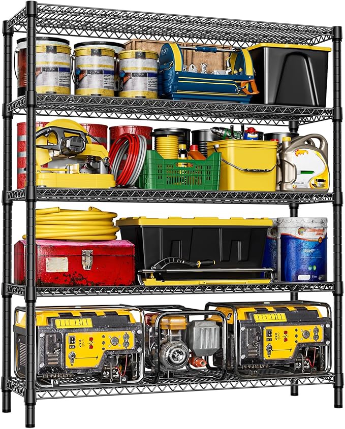 IZEUK 5-Tier Adjustable Heavy Duty Metal Storage Shelving Unit, Wide Utility Rack Organizer for Garage, Basement, Kitchen, Office, Warehouse (Black, 17.7" D x 59.1" W x 70.9" H) by IZEUK