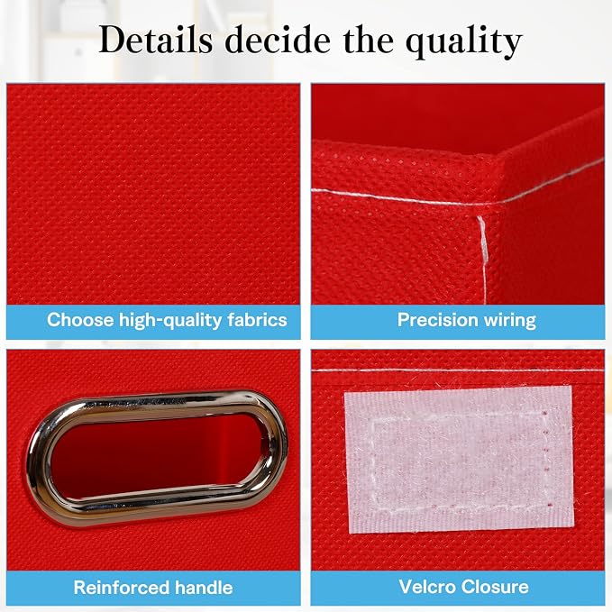 STOREONE Fabric Storage Cube Bins Foldable Organizer Container Collapsible Basket with Lids and Metal Handles, for Home, Bedroom, Closet 8 Pcs (Red) - Image 7