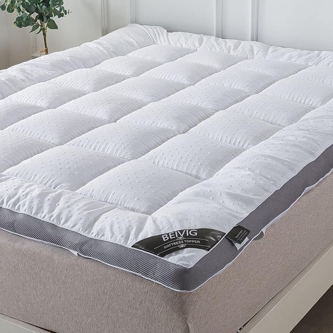 Mattress Topper King Mattress Pad Protector - Quality Plush Luxury Down Alternative Pillow Top - Extra Thick Mattress Cover(King Size), White