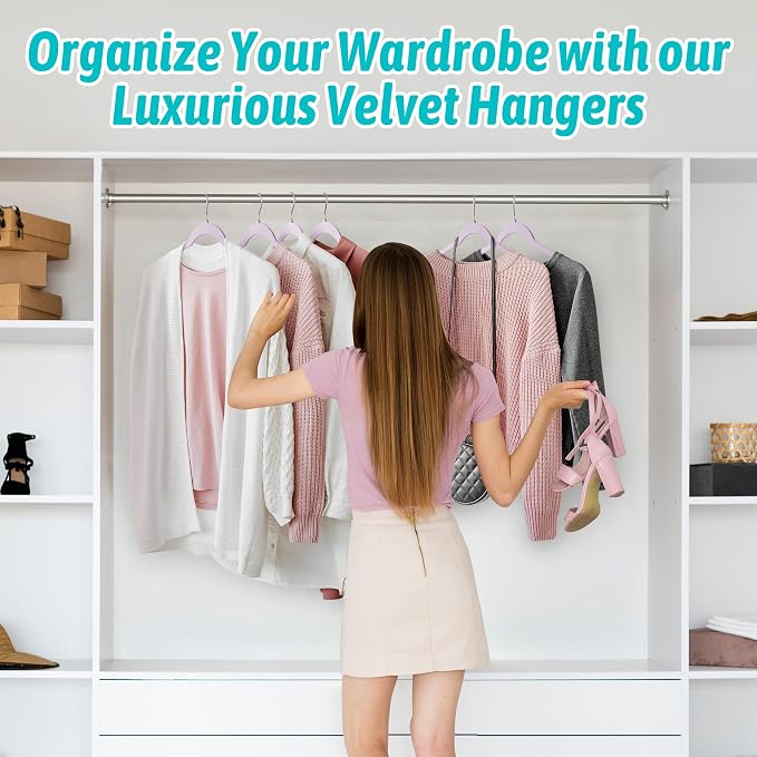 Sishynio Velvet Hangers 50 Pack – Slim Non-Slip Flocked Hangers with 360° Swivel Hook, Space-Saving Closet Organizer for Dresses, Coats, Blouses(Purple) - Image 7