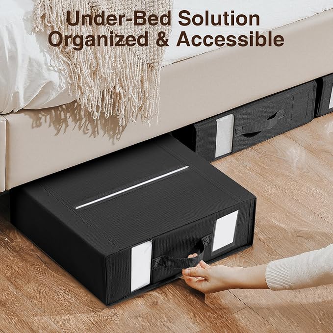 DIMJ Bed Sheet Organizers and Storage 6 Pack - Foldable Sheet Holder for Linen Bedding Storage Box for organization, Sheets Set Holder for Blanke, Towel (King & Queen Size), Black - Image 4