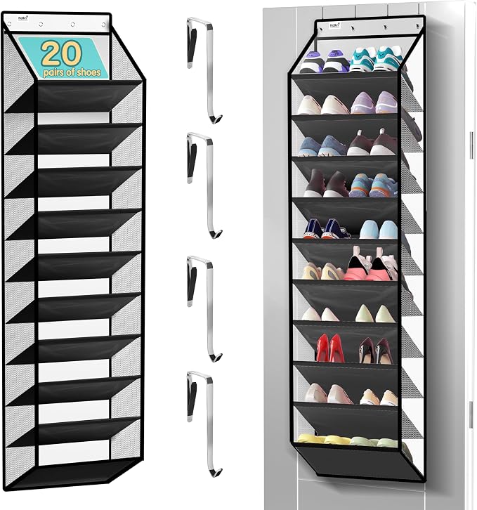 Kotkn 10 Tier Hanging Shoe Rack - Heavy Duty Behind The Door Hanging Shoe Rack, Sturdy Oxford Cloth, 20+ Pairs Over The Door Shoe Cabinet for Boots and Sneakers - Save 50% Closet Space! (Piano White) by Unknown