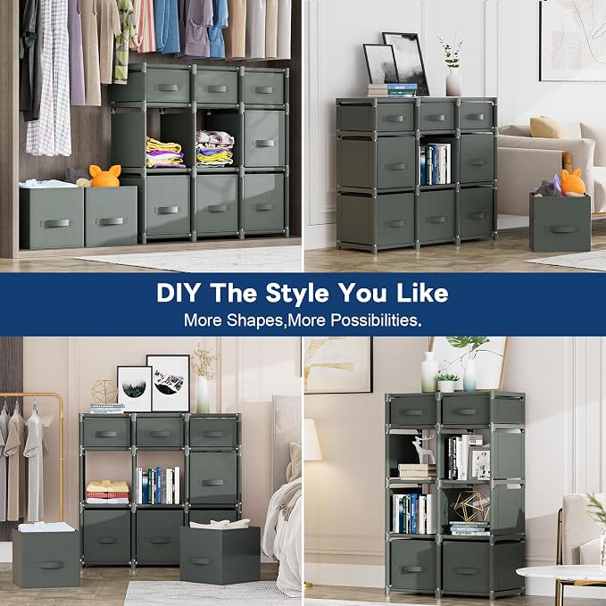 Mavivegue 9 Cube Storage Organizer, Closet Organizers and Storage, Cube Storage Shelf, Easy to Assemble with Storage Drawers, DIY Closet Cube Organizer for Living Room, Bedroom, Dorm Room-Gray - Image 6