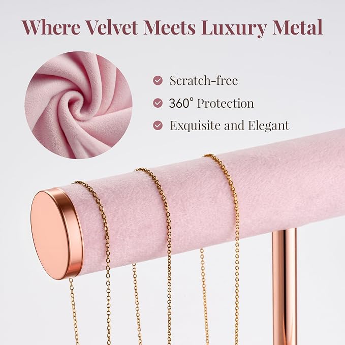 bussdis 3 Tier Bracelet Holder Display - Detachable T Bar Pink Velvet Bracelet Holder, Jewelry Holder Organizer for Bracelet, Necklace, Earrings, Rings - Image 4