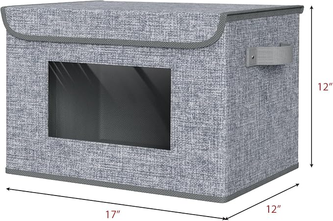 Univivi Fabric Foldable Storage Boxes [4-Pack] Large Collapsible Stackable Storage Bins with Lids, Closet Organizers and Storage Cube Basket for Home, Office, Bedroom (Grey, 17'' x 12'' x 12") - Image 2