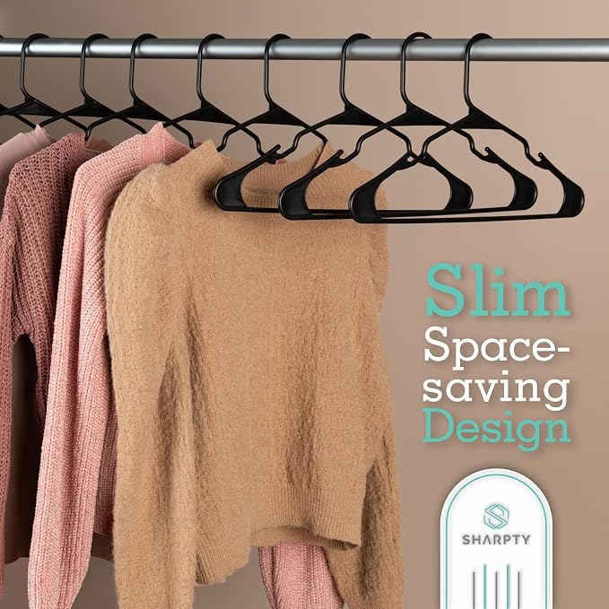 Sharpty Plastic Hangers Clothes Hangers for Clothing, Closet, Coats & Shirts - Notched, Durable & Space Saving - For Everyday Standard Use, Room Essentials & Basics - 35 Pack – Black - Image 5
