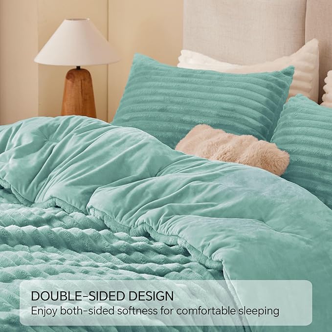 BEDELITE Fleece King Comforter Set -Super Soft & Warm Fluffy Haze Blue Bedding, Luxury Fuzzy Heavy Bed Set for Winter with 2 Pillow Cases
