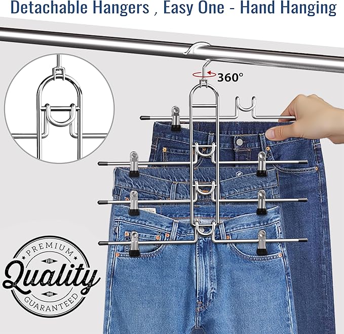 Pants Hangers With Clips, Newly Upgraded Detachable Space Saving Hangers for Skirts, Shorts & Trousers with Non slip clip,Heavy Duty Skirt Hangers - Hanging Closet Organizer And Storage,Patent Pending - Image 2