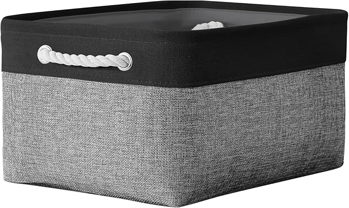 TheWarmHome Storage Basket for Organizing- 16x12x8 inch 1 Pack Fabric Storage Cubes, Bins for Organization for Shelves Organizer Gift Laundry Cloth Toy (Grey & Black) by TheWarmHome
