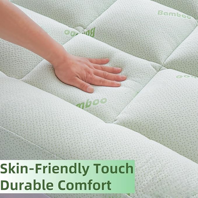 Ultra Soft Queen Size Mattress Topper - Premium Viscose Made from Bamboo, Quilted Fitted Extra Thick Mattress Pad, Pillow Top Mattress Cover with Deep Pocket Cover Fits 8–21 Inch (Queen)