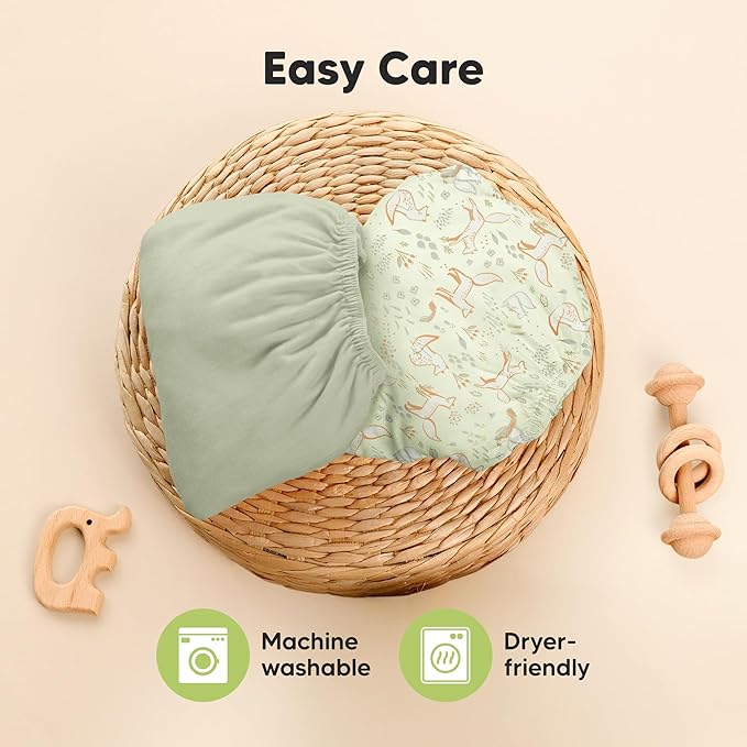 Pack and Play Sheets Fitted - 2-Pack Mini Crib Sheets for Pack N Play Mattress 38x26, Soft & Cozy, Neutral Toddler Playard Bedding, Snug Fitted Mini Baby Crib Mattress Cover Boy, Girl (Foxtrot)