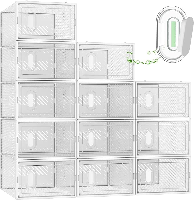 SIMPDIY Shoe Storage, 12 Pack Shoe Organizer for Closet, Shoe Boxes Clear Plastic Stackable Shoe Containers with Lids for Size 10 - Image 9