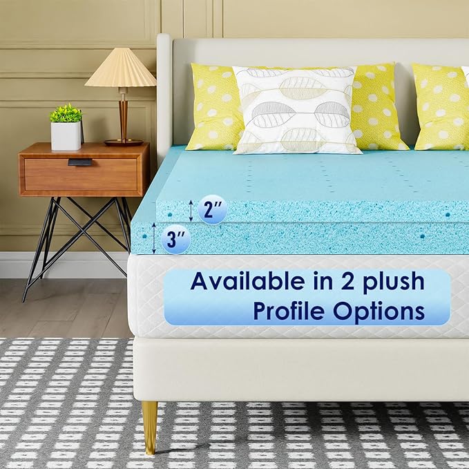 PayLessHere 3 Inch Gel Memory Foam Mattress Topper/Cooling Gel Infused Mattress Topper/CertiPUR-US Certified, King Blue