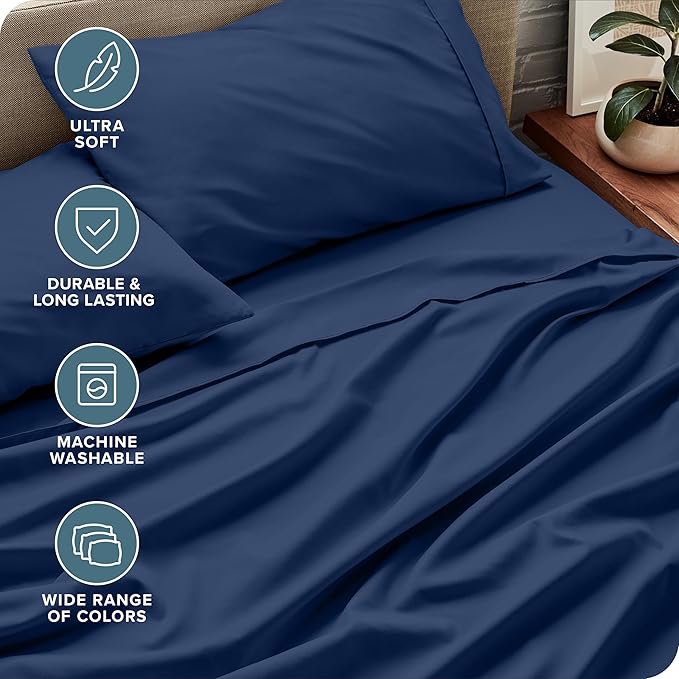 Bare Home Full XL Sheet Set - 1800 Ultra-Soft Microfiber Full Extra Long Bed Sheets - Double Brushed - Deep Pockets - Easy Fit - 4 Piece Set - Bedding Sheets & Pillowcases (Full XL, Dark Blue)