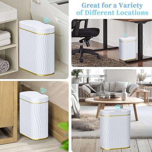 Bathroom Small Trash Can with Automatic Touchless Lid, 2.6 Gallon Smart Garbage Can Narrow Waterproof Trash Bin for Bedroom, Office, Living Room - Image 6