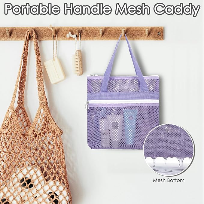 GYEUKHAM Mesh Shower Caddy Portable Shower Bag for Travel, Gym, Camping – Quick-Dry Hanging Toiletry Organizer with Zipper Pockets for Bathroom Essentials,Purple - Image 2