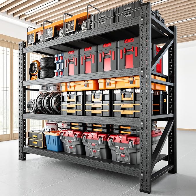 RAVIGIN 3000LBS Storage Shelves, 48" W Garage Shelving Heavy Duty Metal Adjustable Garage Shelves, Shelving Units Industrial Shelving for Warehouse, 48" W x 23.7" D x 70" H, Black by RAVIGIN