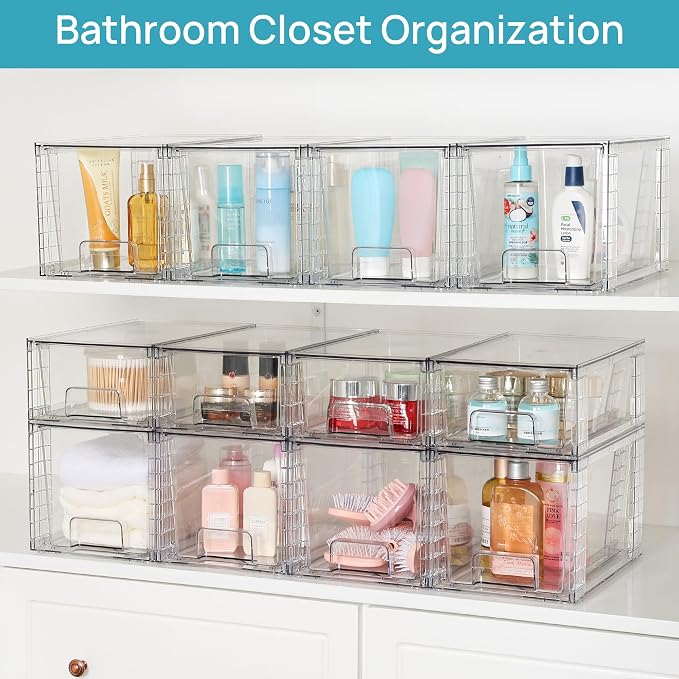 Vtopmart 4 Pack Large Stackable Storage Drawers,Easily Assemble Acrylic Bathroom Closet Undersink Organizers and Storage,Plastic Bins for Kitchen Cabinets,Pantry,Makeup,Medicine Organization - Image 5