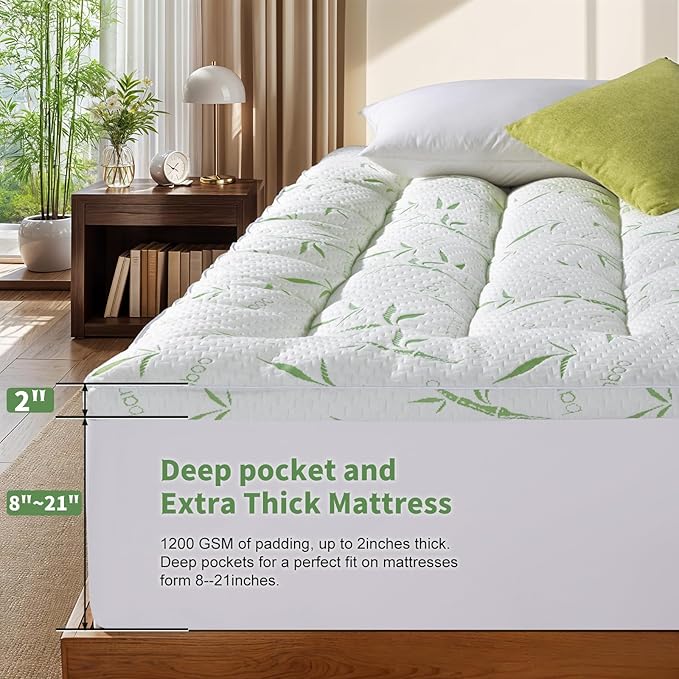 3 Inch Mattress Topper Twin Size - 1500GSM 3D+7D Down Alternative Fill,Viscose Made from Bambu Cover,Cooling Extra Firm Pillow Top Mattress Pad for Back Pain with 6"-18" Deep Pocket (39"x75")