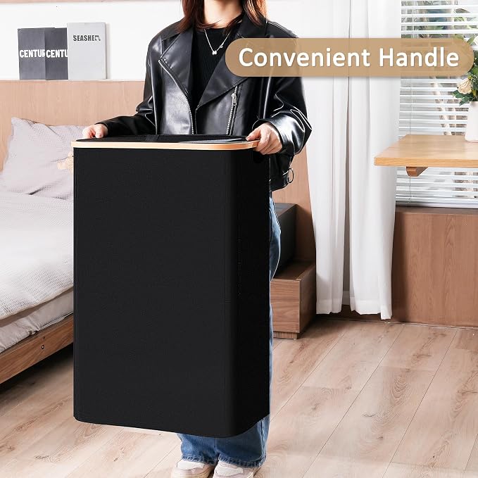 Vincona Slim Laundry Basket with Lid, Narrow Dirty Clothes Hampers for Laundry with Handle, Skinny Laundry Bin for Laundry Room, Dorm, Bedroom and Bathroom, 26.4 Gallon (100L) Black - Image 5