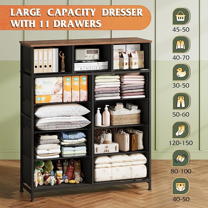 WLIVE Storage Organizer Unit with 11 Fabric Bins, Storage Drawers Organizer with Steel Frame, Tall Storage Tower Organizaton for Living Room, Hallway, Office, Pattern - Image 4
