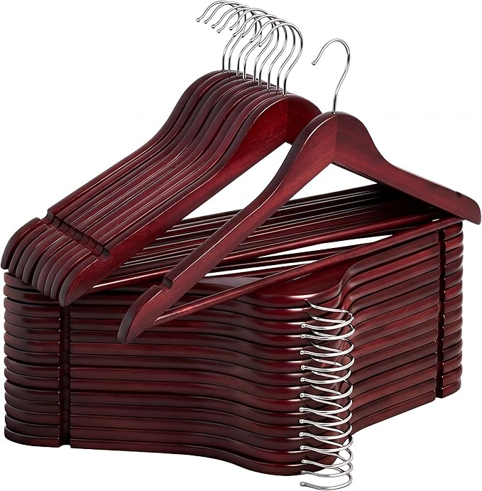 StorageWorks Wooden Hangers 30 Pack, Wood Coat Hangers for Closet, Heavy Duty Clothes Hangers for Suits, Shirts, Pants, Jackets, Dark Cherry Color by StorageWorks