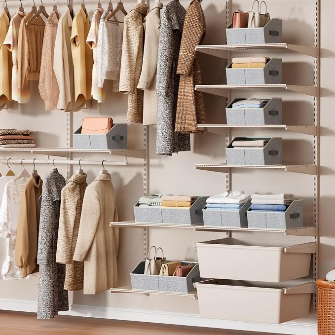 Homsorout Storage Bins for Shelves - Small Trapezoid Closet Shelf Organizer, Fabric Organization Bins with Handles, Storage Baskets for Clothes, Towel, Purse, 6 Pack, Light Gray - Image 2