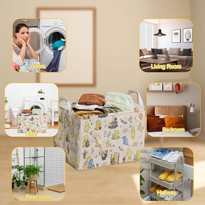 Winnie baby Stuff，Winnie Storage Nursery Basket, Large squarecanvas Laundry Hamper With A Waterproof PECoating, Foldable, Bathroom and Bedroom SetClothes ,Toys Bin, Baby Nursery HamperDecor - Image 5