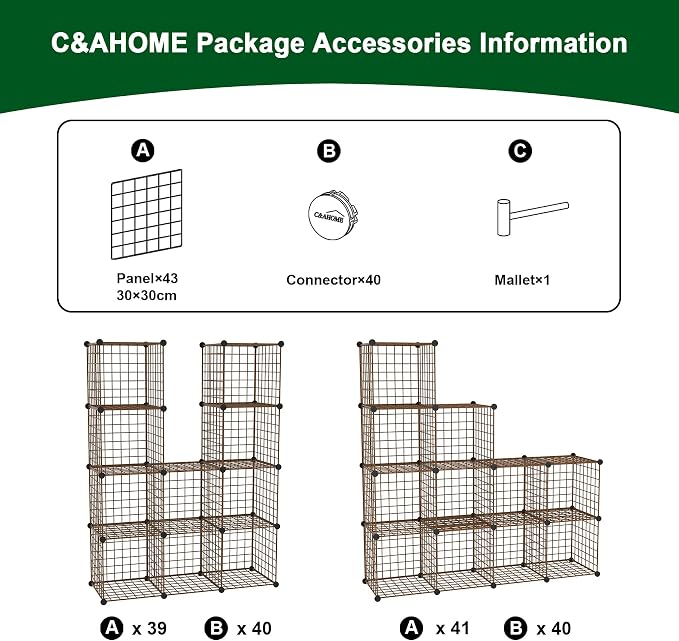 C&AHOME Wire Cube Storage, 12 - Cube Organizer Metal C Grids, Modular Shelves Units, Closet Organizer, Ideal for Home, Office, Living Room, 36.6”L x 12.4”W 48.4”H, Brown UWCS3012R - Image 7