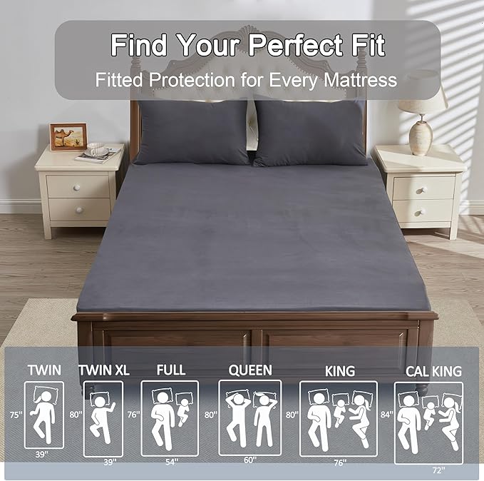Waterproof Mattress Protector California King, Soft & Breathable Cal King Mattress Cover, Noiseless Fitted Sheet for Incontinence, Hypoallergenic, Machine Washable, 18'' Deep Pocket (72'' X 84'')