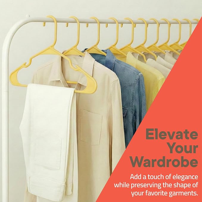 Plastic Clothes Hangers – Heavy Duty Hanger Set, for Organizing Clothes, Dresses, and Coat, Holds Up to 5 lbs, Space-Saving Hangers with Non-Slip Shoulder Grooves, Pack of 10, Yellow - Image 2
