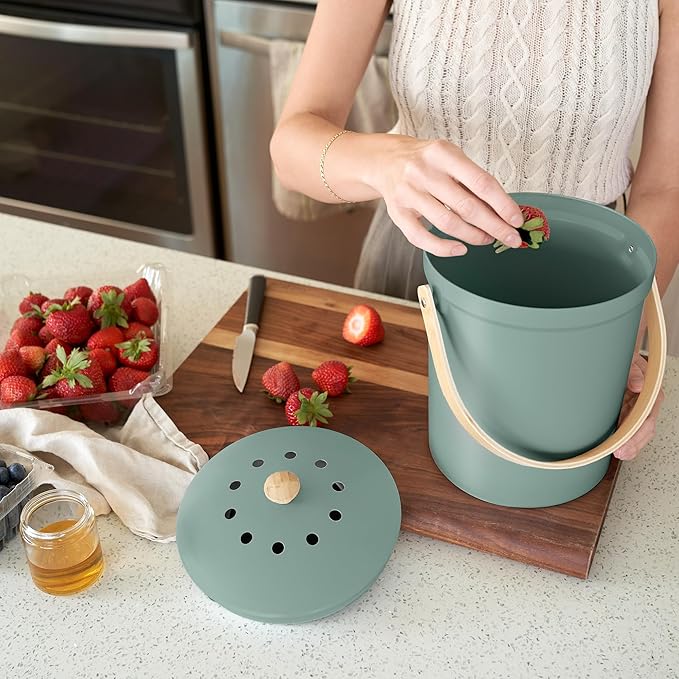 Beautiful Kitchen Compost Bin with Smell Proof Lid - Rust Proof and Odorless Compost Bucket for Your Countertop with No Smell Filters - Easy to Clean 1.1 Gallon Bin Looks Great On Any Kitchen Counter - Image 4