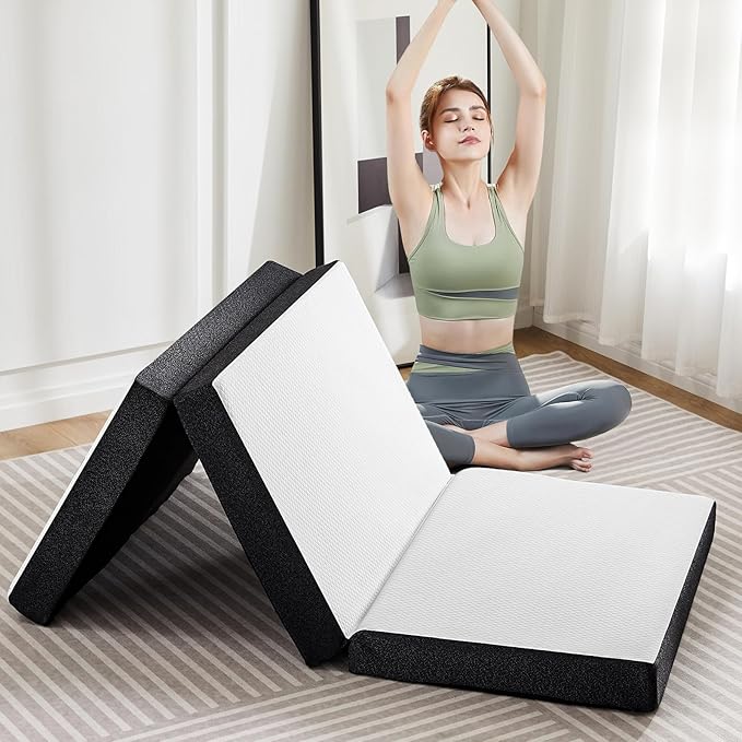 Tri-Fold Twin XL Memory Foam Mattress, 3 inch Folding Mattress Topper with Washable Cover, Portable Non-Slip Guest Floor Bed for Camping Travel
