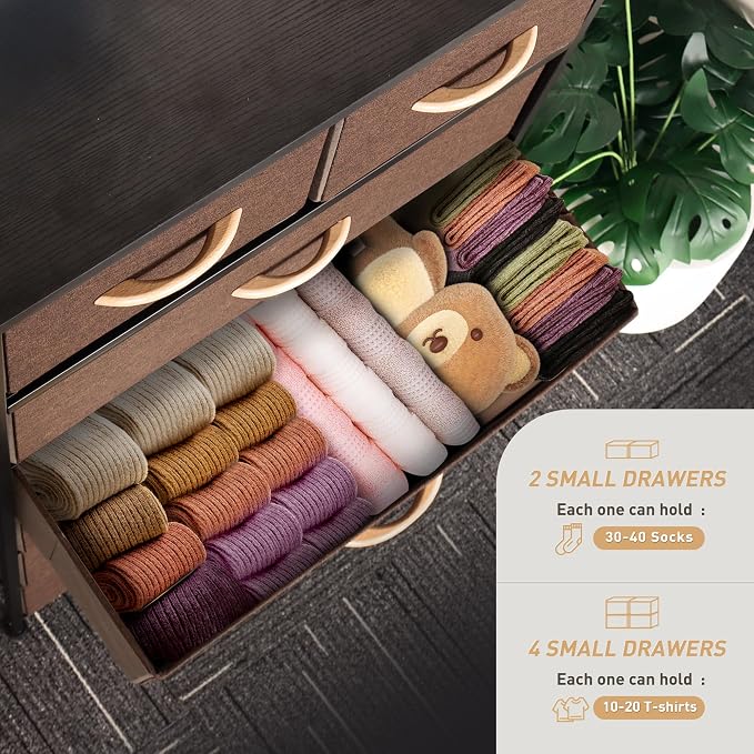 Mifuro Tall Dresser for Bedroom, Vertical Storage Organizer Tower with 6 Drawers, Chest of Drawers with Fabric Bins, Steel Frame, Wood Top for Bedroom, Closet, Entryway- Brown - Image 5