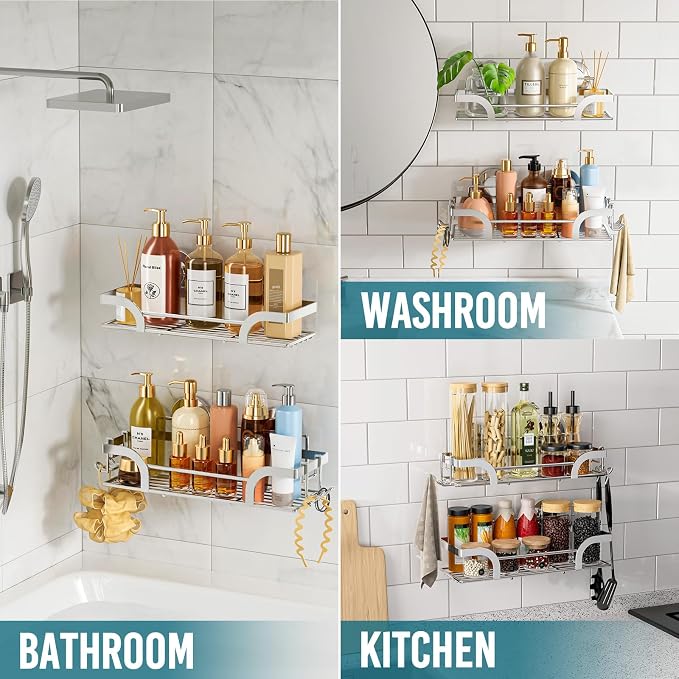 TAILI Shower Caddy Suction Cup 2 Pack, Heavy Duty Bathroom Basket, Bath Shelves for Inside,Stainless Steel Shower Holder for Bathroom Storage & Home Decor,Silver - Image 8