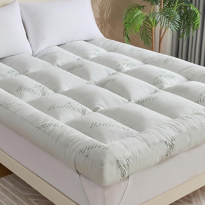 WhatsBedding 5 Inch Memory Foam Mattress Topper Queen Size for Back Pain Relief, with Cooling Breathable Bamboo Viscose Air Layer, Soft Pillow Top Mattress Topper, 80x60x5in