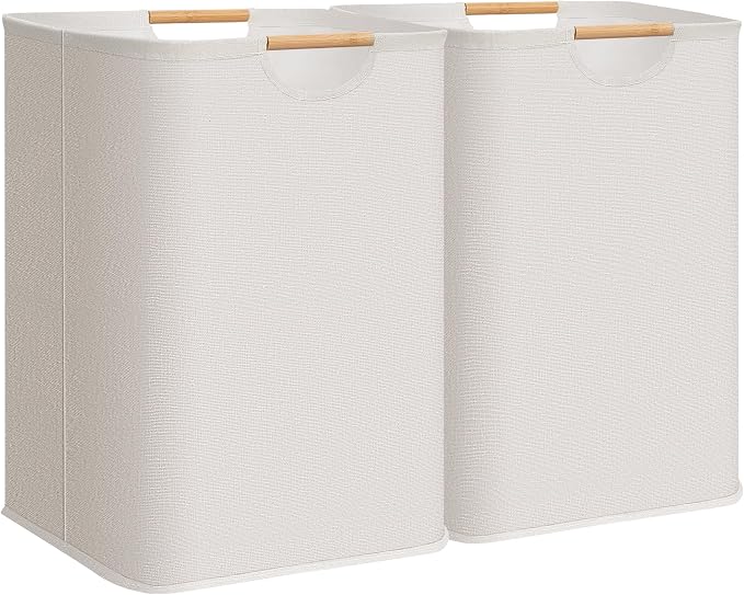 STORAGE MANIAC 2-Pack Large Laundry Hamper, 100L (26.4 Gal) Collapsible Laundry Basket with Bamboo Handles, Freestanding Waterproof Clothes Hamper for Laundry Room, Bedroom, Dorm, Towels, Toys, White by STORAGEMANIAC