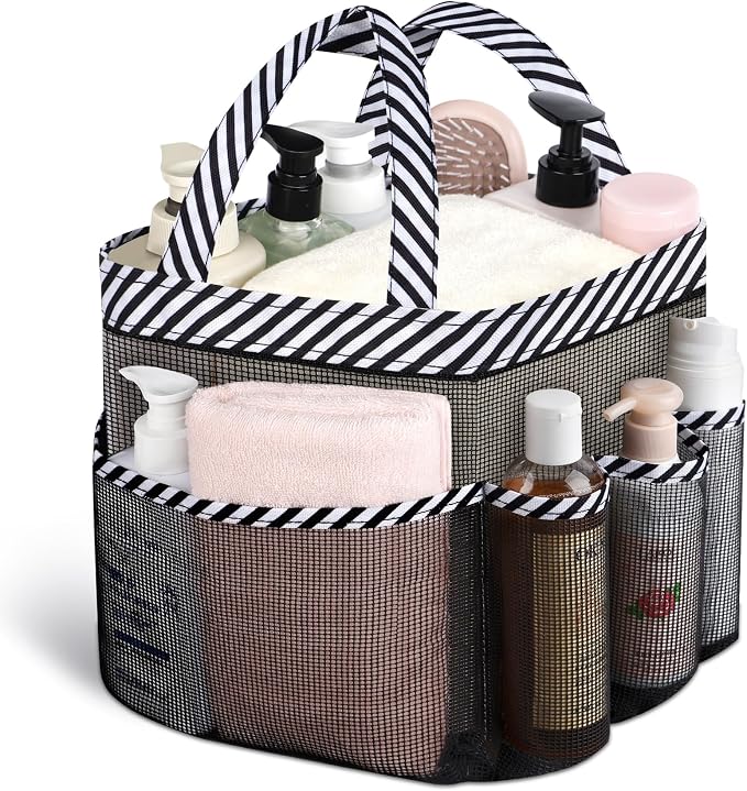 Attmu Mesh Shower Caddy Portable for College Dorm Room Camping Essentials, Shower Caddy Dorm with 9-Pockets, Large Capacity Hanging Basket Bathroom Bag for Toiletry, Swimming, Gym, Camp, Beach by Attmu