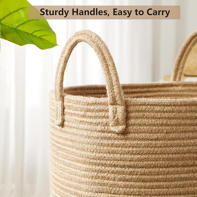 60L Jute Woven Laundry Hamper Basket Wicker Rope Clothes Hamper Tall Rattan Blanket Basket in Living Room Bedroom 15Dx20H Inches Large - Image 2