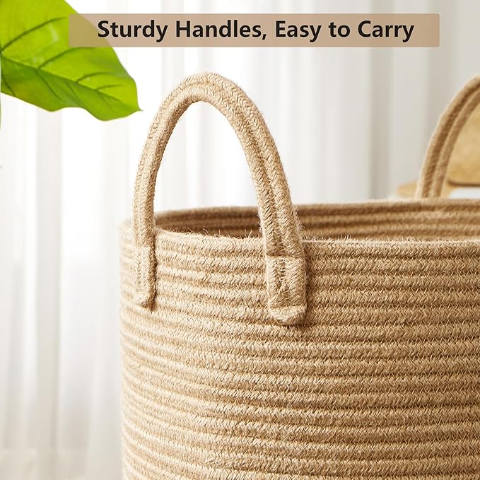 15Dx20H Inches Jute Woven Laundry Hamper Basket Wicker Rope Clothes Hamper Tall Rattan Blanket Basket in Living Room Bedroom 62L Large Capacity - Image 2