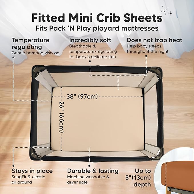 Pack and Play Sheets Fitted - 2-Pack Mini Crib Sheets for Pack N Play Mattress 38x26, Soft & Cozy, Neutral Toddler Playard Bedding, Snug Fitted Mini Baby Crib Mattress Cover Boy, Girl (Rust)