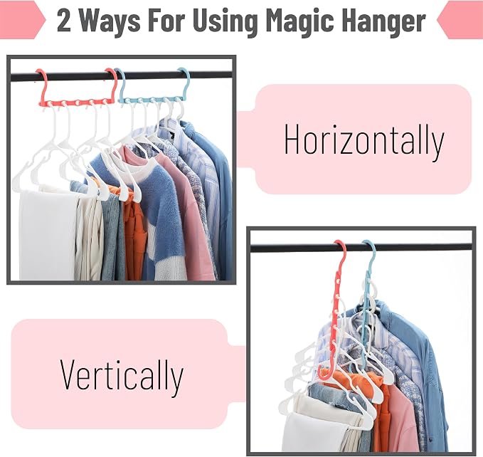 Mr. Pen- Space Saving Hangers for Clothes, 8 pcs, Playful Pop Colors, Plastic Multi Clothes Hangers Space Saving, 5 Slots, 360° Rotating Hooks - Image 4