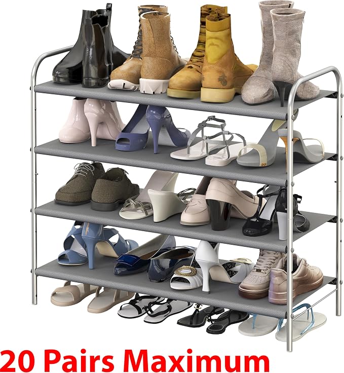 Simple Houseware 4-Tier Shoe Rack Storage Organizer 20-Pair, Grey - Image 5