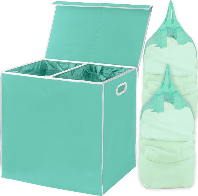 Simple Houseware Double Laundry Hamper with Lid and Removable Bags, Turquoise by SimpleHouseware